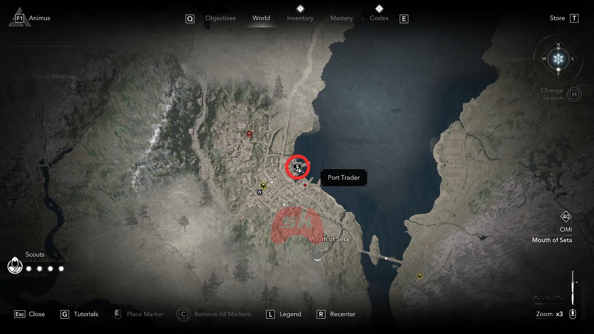 Port Trader's location in Mouth of Seta (Image via Sportskeeda Gaming // Ubisoft)